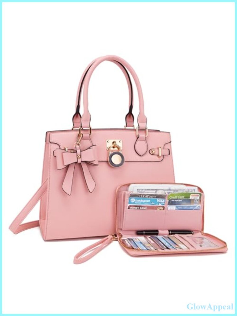 Vegan Leather Satchel Handbag Wallet Set with RFID Blocking Clutch